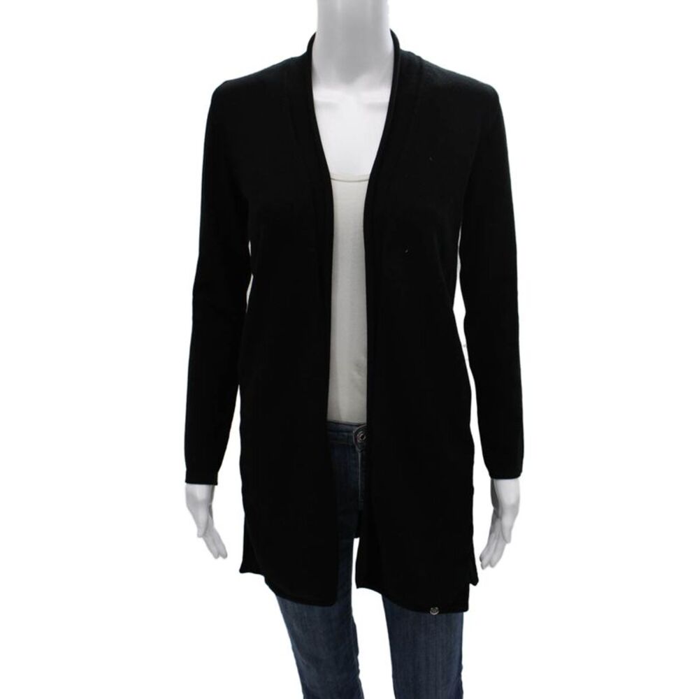 Biana Women Cardigan Black Viscose Long Sleeve Round Neck Size XS